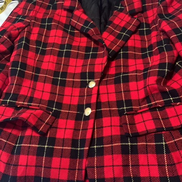 Pendleton sz 12 large Wallace plaid wool blazer red black yellow tartan vintage - Picture 7 of 10